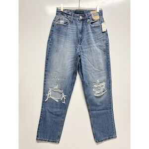 Aero‎ Women's Curvy Mom Jeans Size 0 Light Wash Distressed Denim
